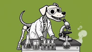 BoneBiotix Skeleton Dog Scientist Mascot